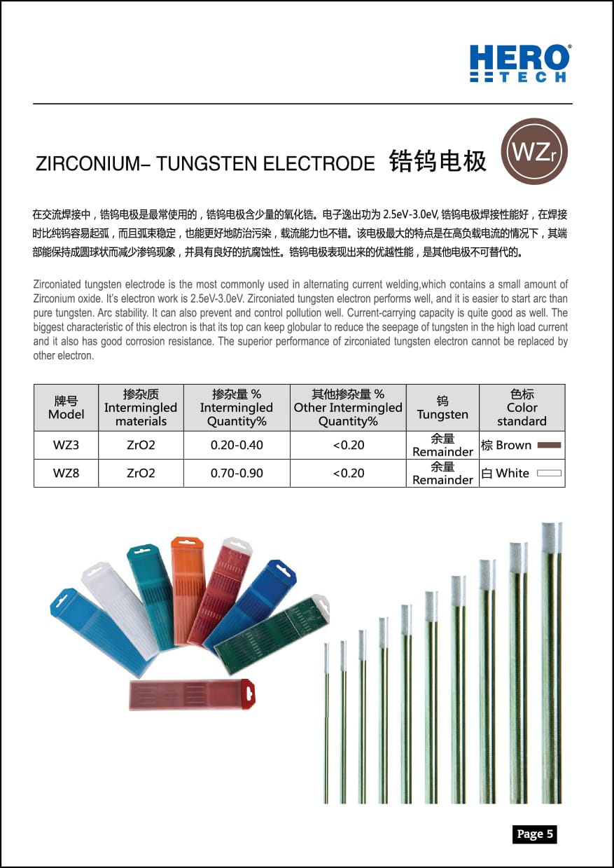HERO TECH TUNGSTEN ELECTRODE ZIRCONIUM